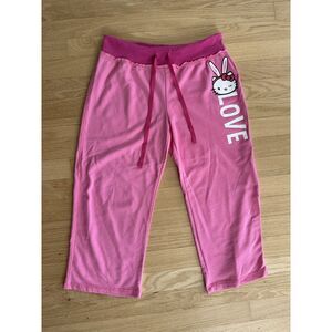 Sanrio Hello Kitty Pink Bunny Love Pajama Capri Pants size Junior XS Cute Kawaii